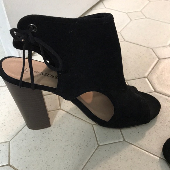 Black Suede Peep Toe Heels - Picture 4 of 6